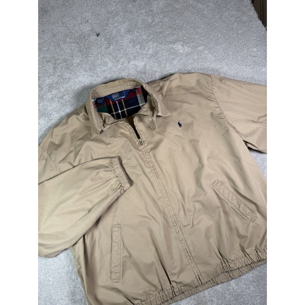 Vtg Polo Ralph Lauren Herrington Jacket Mens 2XL Beige Plaid Chin Strap Grandpa